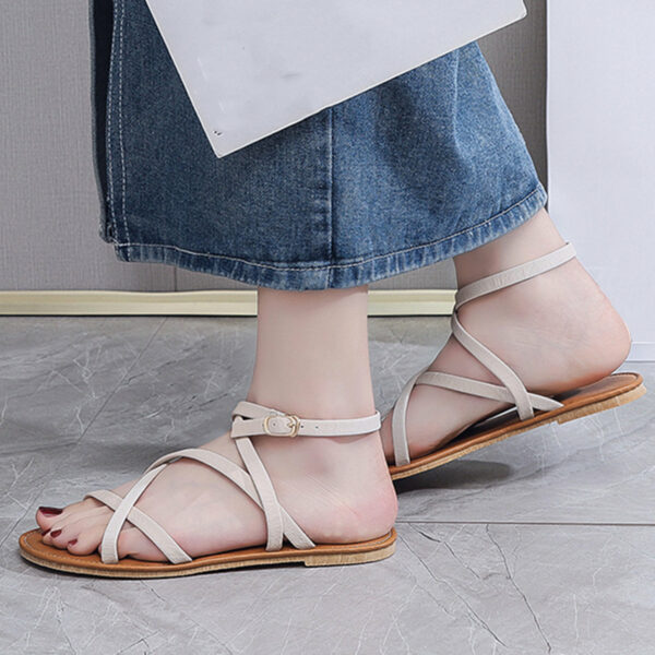 Crisscross Strappy Flat Sandals Open Toe Ankle Strap Sandals - Image 13