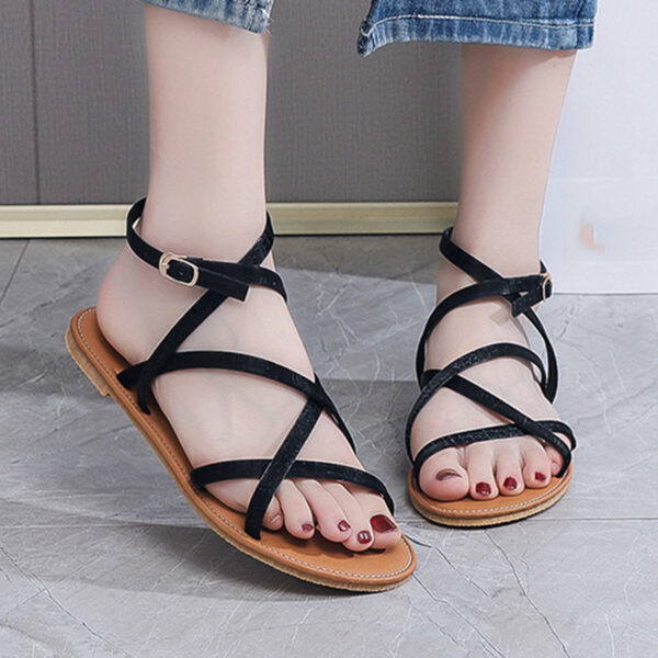 Crisscross Strappy Flat Sandals Open Toe Ankle Strap Sandals - Image 2