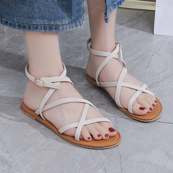 Crisscross Strappy Flat Sandals Open Toe Ankle Strap Sandals - Image 14