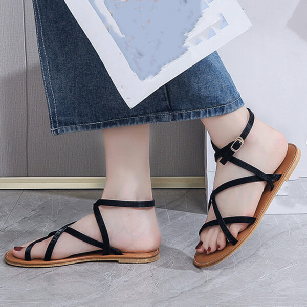 Crisscross Strappy Flat Sandals Open Toe Ankle Strap Sandals - Image 4