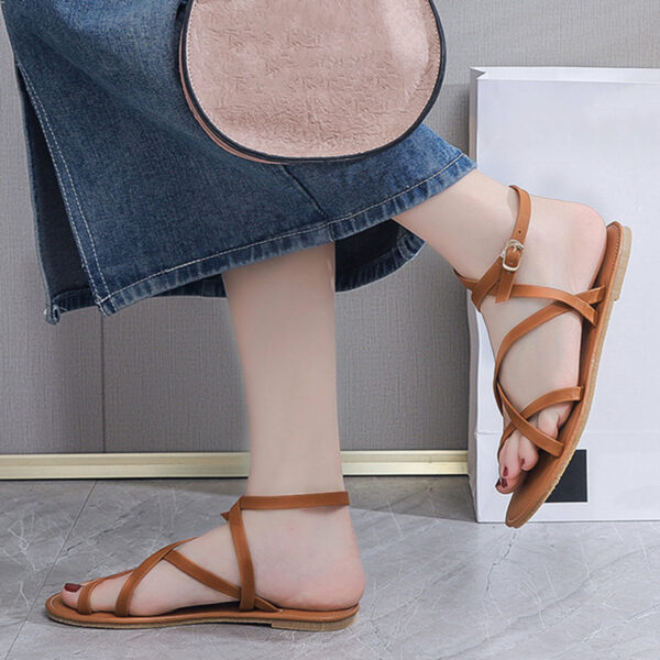 Crisscross Strappy Flat Sandals Open Toe Ankle Strap Sandals - Image 9