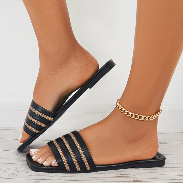 Square Toe Flat Sandals Slip On Mule Slippers Slide Shoes - Image 5