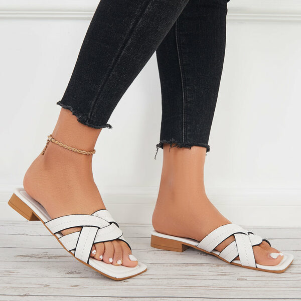 Summer Flat Sandals Backless Slides Cross Criss Strap Slippers - Image 9