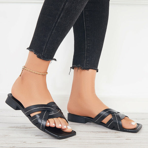 Summer Flat Sandals Backless Slides Cross Criss Strap Slippers - Image 14