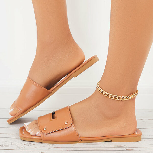 Women Square Toe Slide Sandals Flat Beach Slippers - Image 11