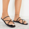 Open Toe Ring Slide Sandals Crisscross Flat Beach Slippers