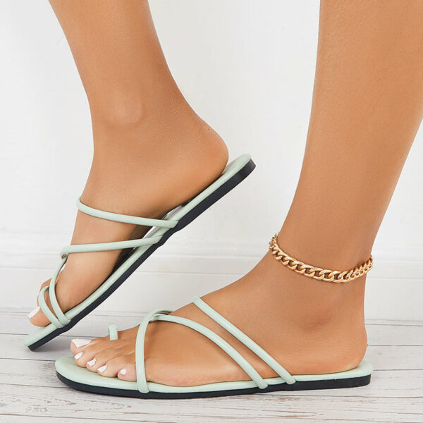 Open Toe Ring Slide Sandals Crisscross Flat Beach Slippers - Image 5