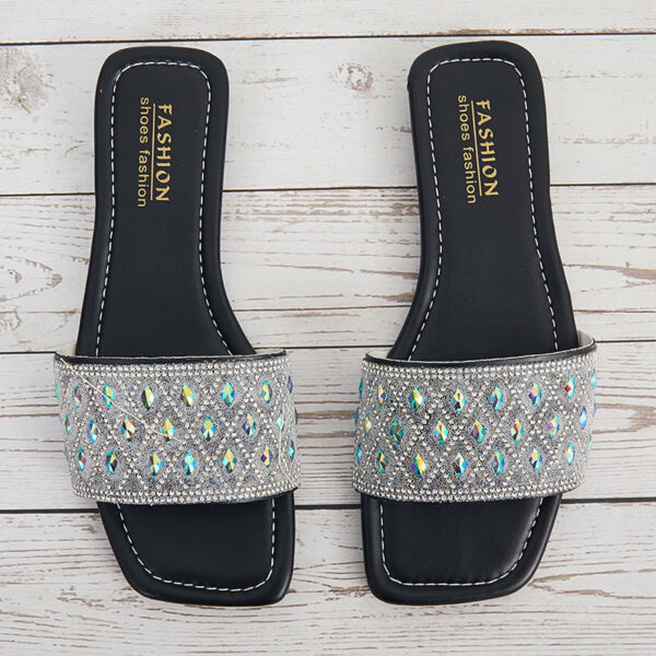 Rhinestone Slide Sandals Shiny Round Toe Flat Slippers - Image 7
