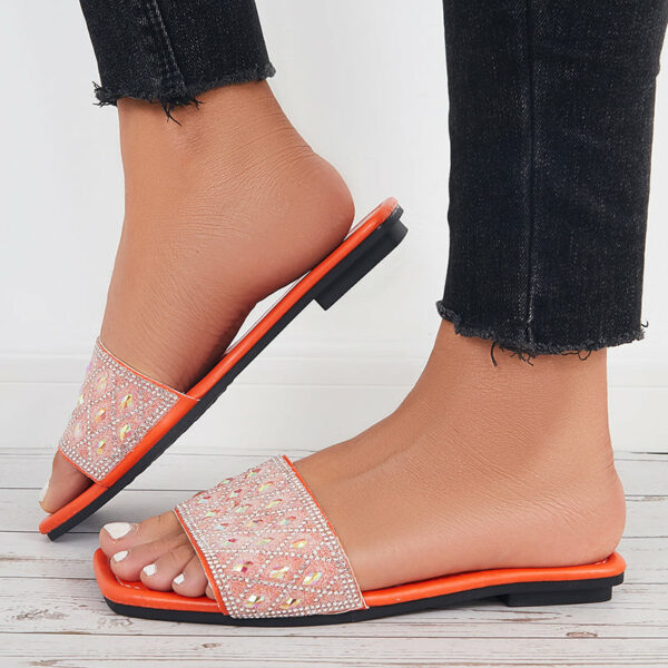 Rhinestone Slide Sandals Shiny Round Toe Flat Slippers - Image 8