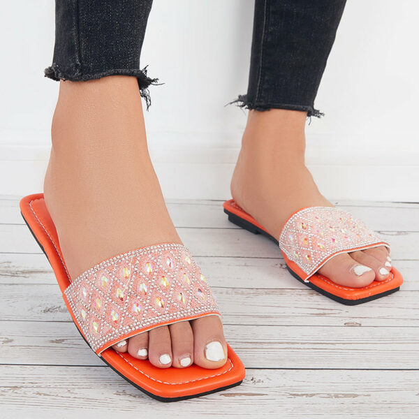 Rhinestone Slide Sandals Shiny Round Toe Flat Slippers - Image 10