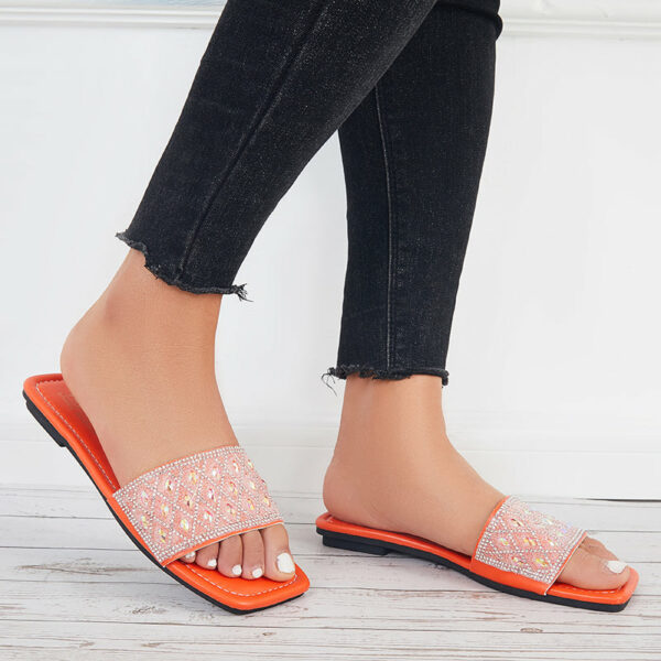 Rhinestone Slide Sandals Shiny Round Toe Flat Slippers - Image 12