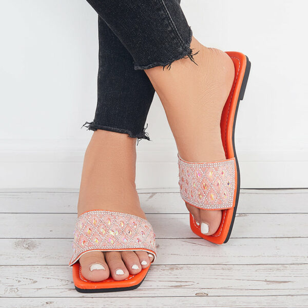 Rhinestone Slide Sandals Shiny Round Toe Flat Slippers - Image 14