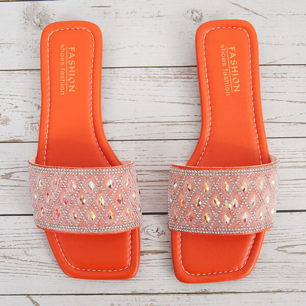 Rhinestone Slide Sandals Shiny Round Toe Flat Slippers - Image 15