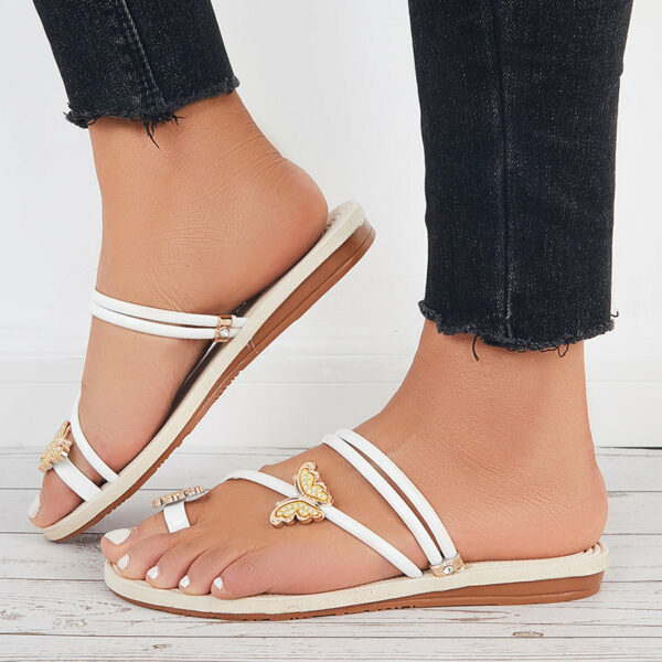 Slip on Butterfly Toe Ring Flat Sandals Flip Flops with Clip Toe - Image 7