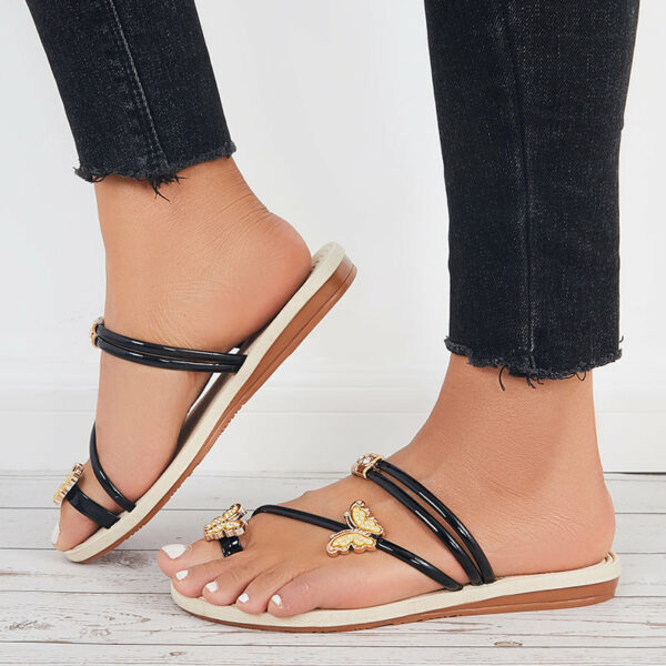 Slip on Butterfly Toe Ring Flat Sandals Flip Flops with Clip Toe - Image 13