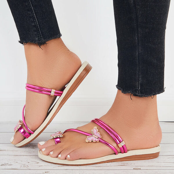 Slip on Butterfly Toe Ring Flat Sandals Flip Flops with Clip Toe - Image 25