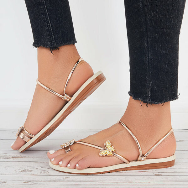 Slip on Butterfly Toe Ring Flat Sandals Flip Flops with Clip Toe - Image 37