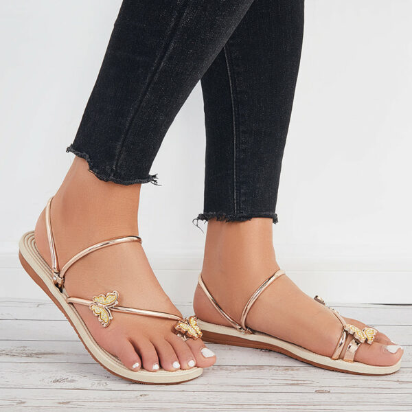 Slip on Butterfly Toe Ring Flat Sandals Flip Flops with Clip Toe - Image 40