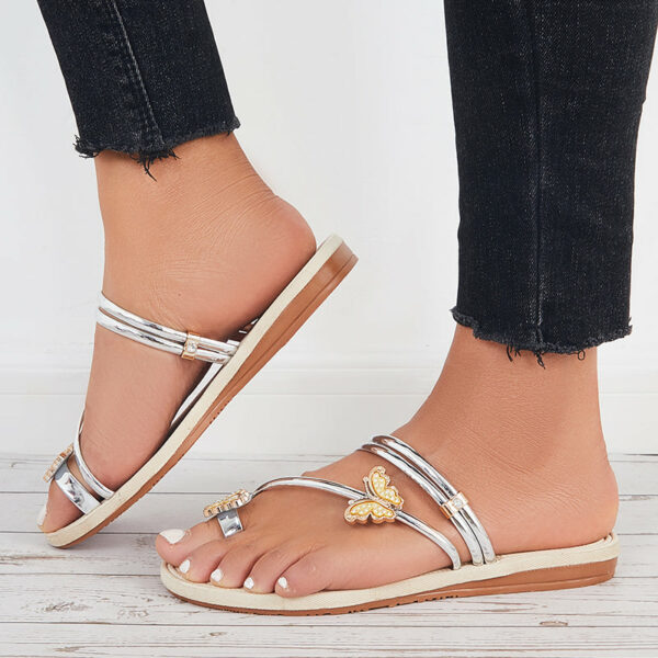 Slip on Butterfly Toe Ring Flat Sandals Flip Flops with Clip Toe - Image 31