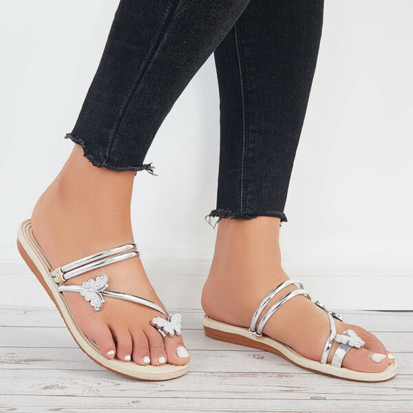 Slip on Butterfly Toe Ring Flat Sandals Flip Flops with Clip Toe - Image 46
