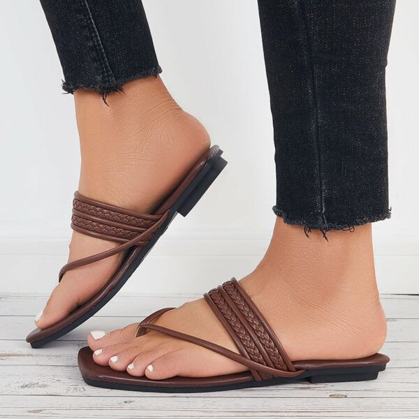 Square Toe Flip Flops Slide Thong Sandals Flat Slippers - Image 7