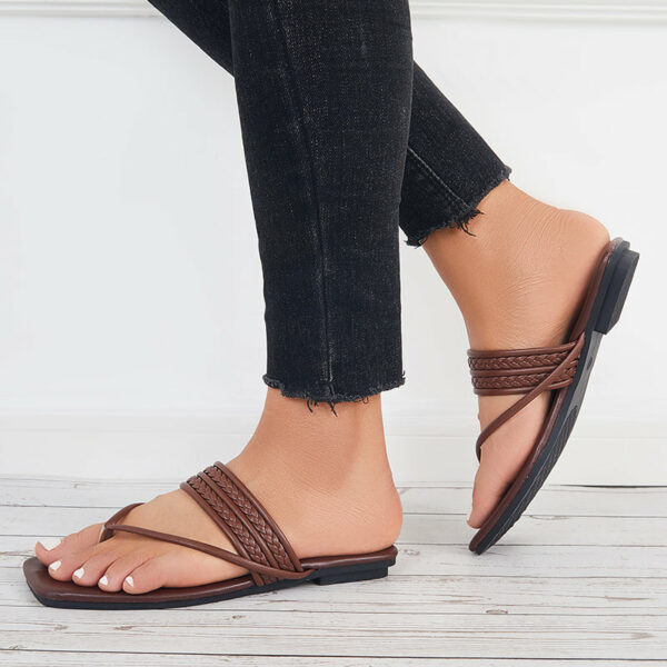 Square Toe Flip Flops Slide Thong Sandals Flat Slippers - Image 9