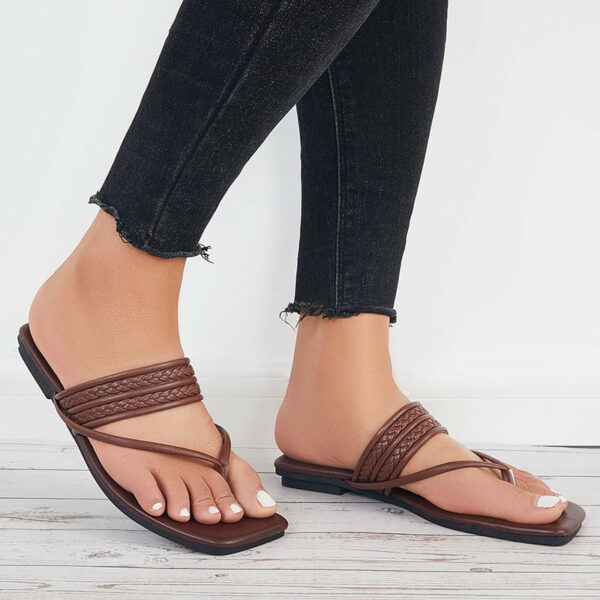 Square Toe Flip Flops Slide Thong Sandals Flat Slippers - Image 8