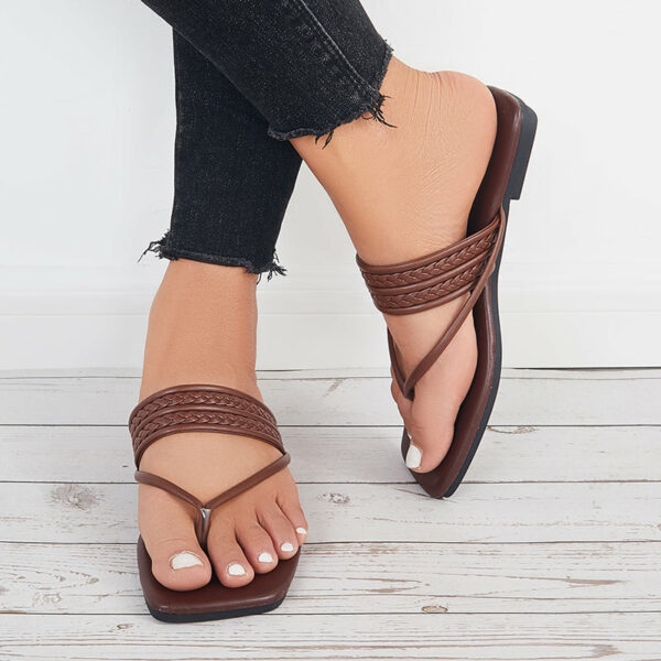 Square Toe Flip Flops Slide Thong Sandals Flat Slippers - Image 12