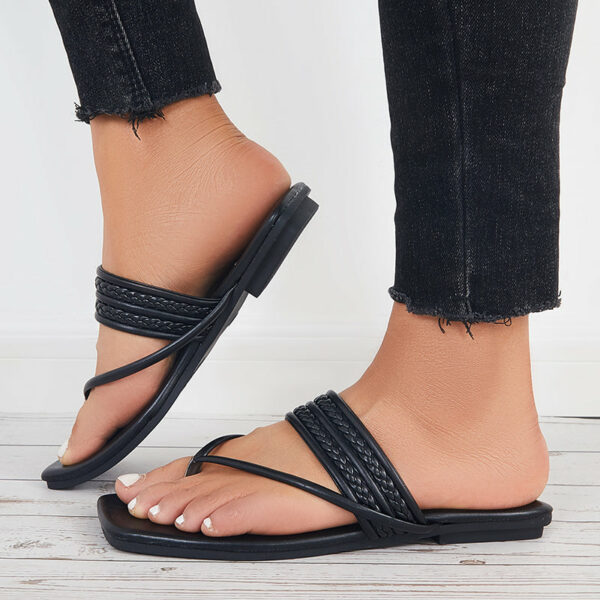 Square Toe Flip Flops Slide Thong Sandals Flat Slippers - Image 19