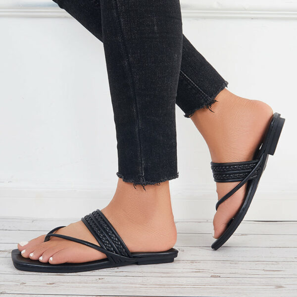 Square Toe Flip Flops Slide Thong Sandals Flat Slippers - Image 20