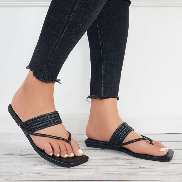 Square Toe Flip Flops Slide Thong Sandals Flat Slippers - Image 22