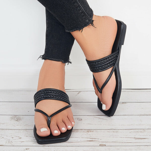 Square Toe Flip Flops Slide Thong Sandals Flat Slippers - Image 24