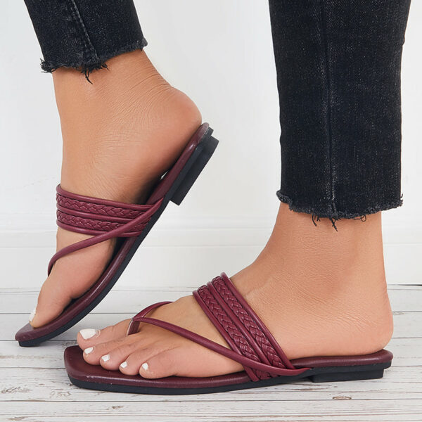 Square Toe Flip Flops Slide Thong Sandals Flat Slippers - Image 25