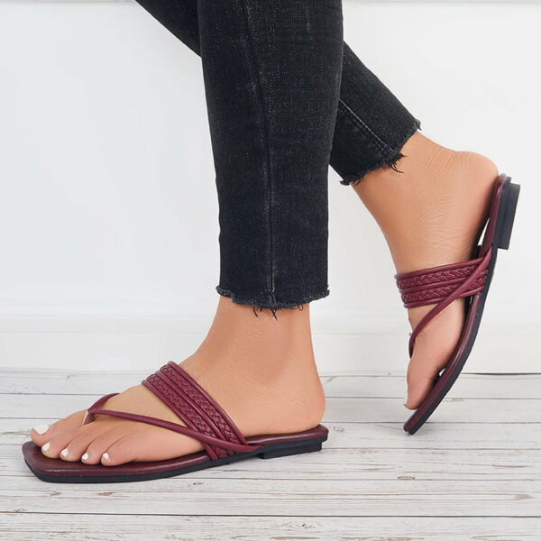 Square Toe Flip Flops Slide Thong Sandals Flat Slippers - Image 27