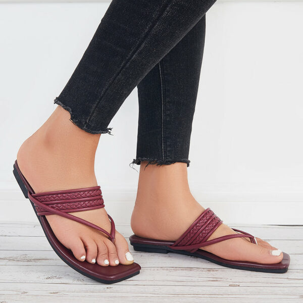 Square Toe Flip Flops Slide Thong Sandals Flat Slippers - Image 29