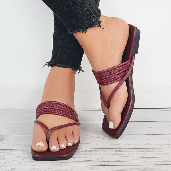 Square Toe Flip Flops Slide Thong Sandals Flat Slippers - Image 30