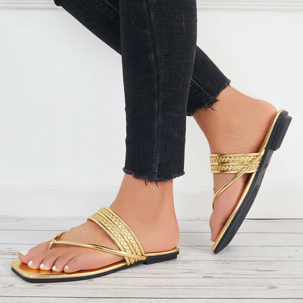 Square Toe Flip Flops Slide Thong Sandals Flat Slippers - Image 3