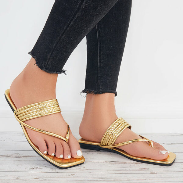 Square Toe Flip Flops Slide Thong Sandals Flat Slippers - Image 2