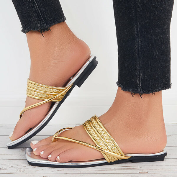 Square Toe Flip Flops Slide Thong Sandals Flat Slippers - Image 13