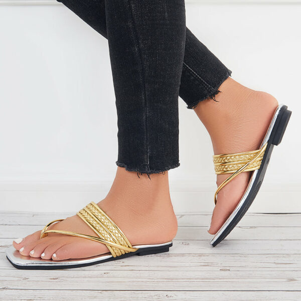 Square Toe Flip Flops Slide Thong Sandals Flat Slippers - Image 14