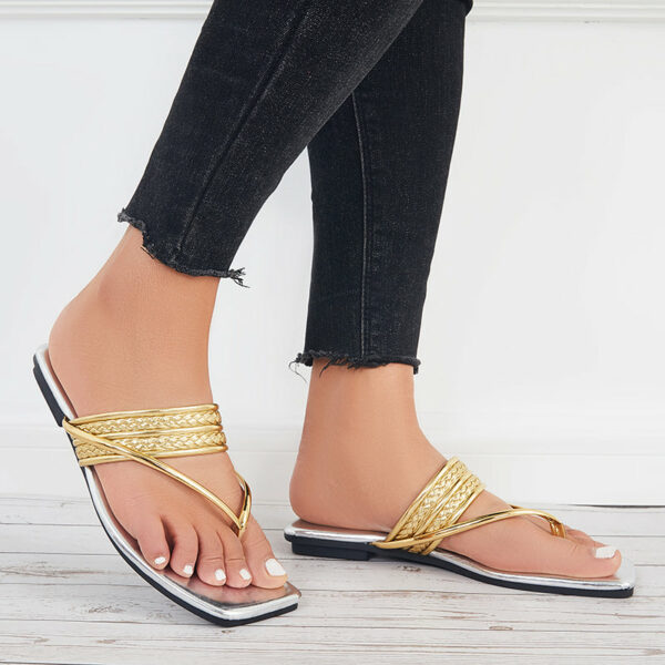 Square Toe Flip Flops Slide Thong Sandals Flat Slippers - Image 16